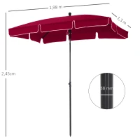 Outsunny Parasol de jardin Parasol droit rectangulaire inclinable alu métal polyester haute densité 2 x 1,3 m rouge(m-3)