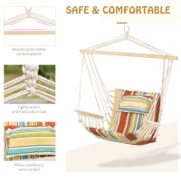 Outsunny Hanging Hammock Chair Swing Chair Thick Rope Frame Safe Wide Seat Indoor Outdoor Home, Patio, Yard, Garde Spot Stylish Multi-Color Stripe(m-5)