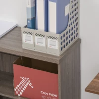 HOMCOM Meuble de rangement bibliothèque dim. 119L x 29l x 76H cm 4 grandes niches panneaux particules imitation bois gris(m-6)