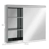 HOMCOM Armoire murale de salle de bain miroir placard de rangement 1 porte 3 niveaux étagère réglable 70 x 13 x 60 cm(m-3)