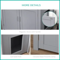 PawHut Wooden Cat Litter Box Enclosure Furniture with Adjustable Interior Wall & Large Tabletop for Nightstand, Grey(m-7)