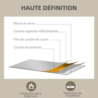 HOMCOM Miroir mural rectangulaire 50 x 70 cm, cadre en bois, idéal pour la salle de bain, salon ou chambre, naturel(m-6)