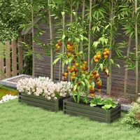 Outsunny Set of Two 110 x 50cm Steel Planter Boxes -  Dark Grey(m-10)