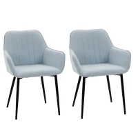 HOMCOM Pack de 2 Sillas de Cocina con Respaldo Reposabrazos y Patas de Metal para Salón 59,5x56,5x81 cm Azul(m-1)