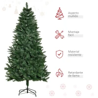 HOMCOM Árbol de Navidad Artificial 180 cm Ignífugo con 724 Ramas con 2 Tipos de Puntas de PVC Base Plegable y Soporte de Acero Decoración Navideña de Interior Verde(m-7)