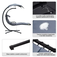 Outsunny Poltrona Sospesa da Giardino con Tettuccio Orientabile a Protezione UV, Sedia a Dondolo Sospesa Imbottito per Esterno, Grigio Scuro 190x115x190 cm(m-6)