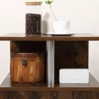 HOMCOM Wooden S Shape Cube Coffee Table 2 Tier Storage Shelves Organizer Office Bookcase Living Room End Desk Stand Display (Rustic Brown)(m-7)