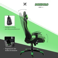 HOMCOM Sedia Gaming Professionale con Altezza Regolabile, Sedia da Ufficio Girevole e Reclinabile, con Sostegno Lombare e Collo, 67x67x123-132 cm, Nera e Verde(m-4)