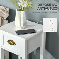 HOMCOM Mesa Auxiliar Mesita de Noche con Cajón y Estante de Almacenamiento Estilo Moderno para Salón Dormitorio 30x30x75 cm Blanco(m-6)