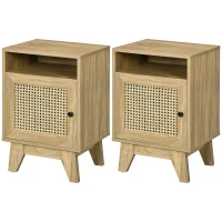 HOMCOM 2-Piece Narrow Rattan Nightstands, Side End Table with Shelf and Cupboard, 39cm x 35cm x 60cm, Natural(m-11)