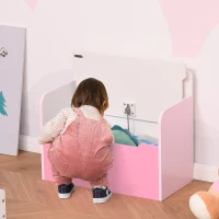 HOMCOM Kids Wooden Toy Box Children Storage Chest Bench Organiser Safety Hinge Bedroom Playroom Furniture Pink(m-10)