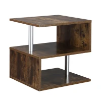 HOMCOM Wooden S Shape Cube Coffee Table 2 Tier Storage Shelves Organizer Office Bookcase Living Room End Desk Stand Display (Rustic Brown)(m-1)