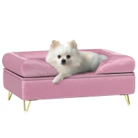 PawHut Cat Sofa Pet Couch w/ Removable Backrest, Soft Cushion, Washable Cover, for Small and Medium Sized Dogs, Pink(m-1)