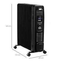 HOMCOM 2500W Digital Display Oil Filled Radiator, 11 Fin Portable Electric Heater with Timer, Adjustable Thermostat, Three Heat settings, Safety Cut Off, Remote, Black(m-3)