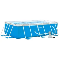 Outsunny Piscina Desmontable Tubular 340x215x80 cm Piscina Rectangular de Exterior con Depuradora de Cartucho 4.000 L/H Mangueras Longitud 100 cm y Marco de Acero 4200 L Azul(m-10)
