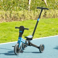 HOMCOM 4 en 1 Triciclo para Bebés Triciclo Evolutivo para Niños de +18 Meses con Mango de Empuje 101x45x76,2-98,8cm Azul(m-2)