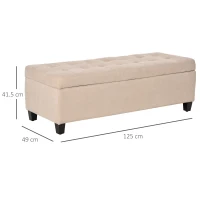 HOMCOM Linen Storage Ottoman, End of Bed Bench, Padded Footrest Seat with Tufting Design, Hinged Lid and Wood Frame 125L x 49W x 41.5H cm Beige(m-3)