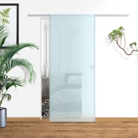 HOMCOM Porte Scorrevoli in Vetro Satinato da Interni con Binario B3 in Alluminio per Bagno Cucina Studio 205x90x0,8cm(m-6)