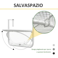 Outsunny Tavolino da Ringhiera Pieghevole con 3 Altezze Regolabili in Metallo, 60x45x50cm, Bianco(m-5)
