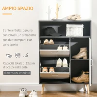HOMCOM Scarpiera Salvaspazio per 8 Paia di Scarpe con 2 Ante e Armadietto, 80x25.5x112.5cm, Grigio e Bianco(m-4)