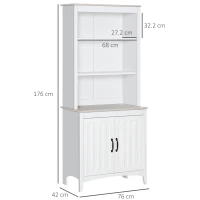 HOMCOM Tall Kitchen Cupboard with 3 Open Shelves and Double Door Cabinet, Free Standing Kitchen Cabinet with Adjustable Shelves for Dining Room, Living Room, White(m-3)