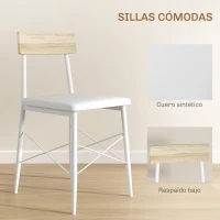 HOMCOM Conjunto de Mesa y Sillas de Comedor de 3 Piezas con Estante Abierto Estructura de Acero Blanco y Roble(m-5)