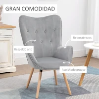 HOMCOM Sillón Individual Tapizado en Terciopelo Sillón con Respaldo Alto y Reposabrazos 68x75,5x104,5 cm Gris(m-4)