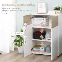 kleankin Meuble de rangement Armoire Commode pour Salle de Bain, Salon, Chambre Double Porte avec 2 étagères réglables en Bois Blanc etchêne Clair(m-5)
