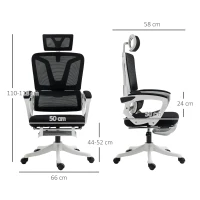 Vinsetto Fauteuil de bureau dossier réglable repose-pied appui-tête réglable soutien lombaire tissu en maille noir(m-3)