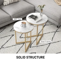 HOMCOM Set of Two Marble-Effect Nest of Tables - White/Gold-Tone(m-5)