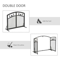 HOMCOM Fire Guard with Double Doors, Metal Mesh Fireplace Screen, Spark Flame Barrier with Tree Decoration for Living Room, Bedroom Decor(m-5)