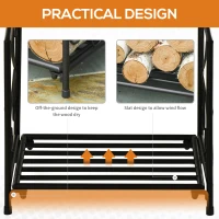 Outsunny Metal Firewood Log Holder Indoor Outdoor Firewood Rack Fireplace Wood Storage Shelf w/ Elegant Scrolls, Rust-Resistant, Black, 39.5L x 31.5W x 39.5H cm(m-5)