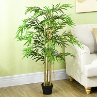 Outsunny Bambou Artificiel XXL 1,15H m arbre artificiel 730 Feuilles denses réalistes Pot Inclus Noir Vert(m-7)