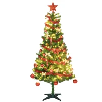 HOMCOM 6' Artificial Prelit Christmas Trees Holiday Décor with Warm White LED Lights, Auto Open, Tinsel, Ball, Star(m-1)