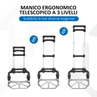 HOMCOM Carrello Portapacchi Pieghevole max 70kg con Maniglie Telescopiche e Altezza Regolabile, 41x38.5x100 cm, Argento(m-6)