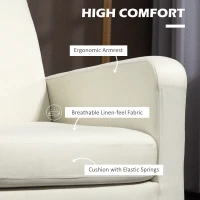 HOMCOM 2 Pieces Modern Armchairs with Rubber Wood Legs, Upholstered Accent Chairs, Single Sofa for Living Room, Bedroom, Cream White(m-5)