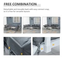 Outsunny 3 Pieces Garden Furniture Sets, 6 Seater Corner Sofa Set with Adjustable Backrest Chase Lounge with Slatted Metal Top Table, Padded Cushion, Grey(m-6)