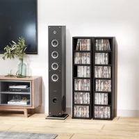 HOMCOM 204 CD Media Display Shelf Unit Set of 2 Blu-Ray Tower Rack w/ Adjustable Shelves Bookcase Storage Organiser, Black(m-2)