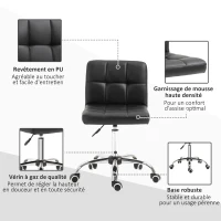 Vinsetto Chaise de bureau design contemporain pivotante 360° ergonomique hauteur réglable dossier assise capitonnés revêtement synthétique 52,5 x 54 x 93 cm noir(m-7)