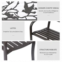 Outsunny Banc de Jardin 3 Places banc extérieur jardin Style Rural Chic pour balcon terrasse patio 127 x 60 x 85 cm métal époxy anticorrosion Brun(m-5)