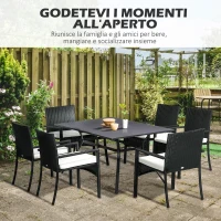 Outsunny Set da Giardino 7 Pezzi in Rattan PE con Tavolo da Pranzo 150x90x72 cm e 6 Sedie 58x62x87 cm con Cuscini(m-4)
