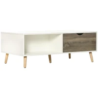 HOMCOM Coffee Table, Modern Tea Table with Open Storage Shelves, Two Drawers and Solid Wood Legs, Coffee Tables for Living Room, Bed Room, White(m-1)