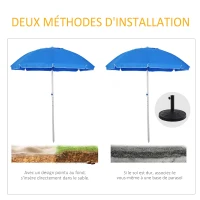 Outsunny Parasol de plage parasol inclinable octogonal Ø 180 cm tissu polyester haute densité anti-UV hauteur réglable mât aluminium sac de transport inclus bleu(m-7)
