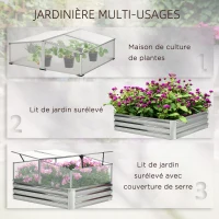 Outsunny Jardinière lit surélevé double toit ouvrable panneaux polycarbonate 126 x 107 x 57,5/67,5 cm(m-4)
