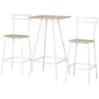 HOMCOM Bar Table and Stools Breakfast Dining Table and Chairs Set of 2 with Steel Frame and Footrest for Bar and Kitchen White(m-11)