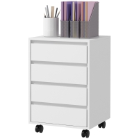 HOMCOM Caisson de bureau rangement bureau sur roulettes 4 tiroirs coulissants en bois aspect bois blanc