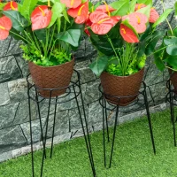 Outsunny Lot de 3 Supports pour Plantes pour pots de fleurs jusqu'à Ø16 cm Modernes avec Pieds en épingle à Cheveux en métal pour intérieur extérieur - Noir(m-6)