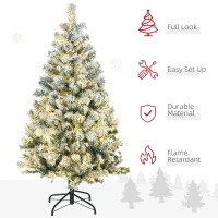 HOMCOM 4.5' Artificial Snow Christmas Trees with Frosted Branches, Warm White or Colourful LED Lights, Steel Base(m-5)