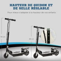HOMCOM Trottinette Électrique 120 W Pliable pour Enfants de 7 à 12 Ans 10 Km/h Max. Hauteur Guidon Réglable 2 Roues en PU Coloris Noir et Argent(m-6)