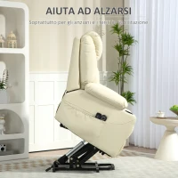 HOMCOM Poltrona Alzapersona Reclinabile fino a 135° con 8 Punti Massaggio, Telecomando e Poggiapiedi, 88x92x106 cm, Crema(m-4)